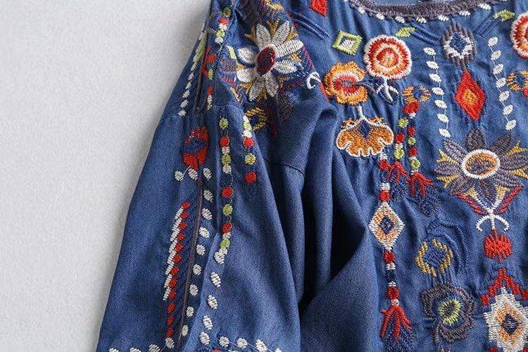 Marlee Floral Embroidery Denim Blouse