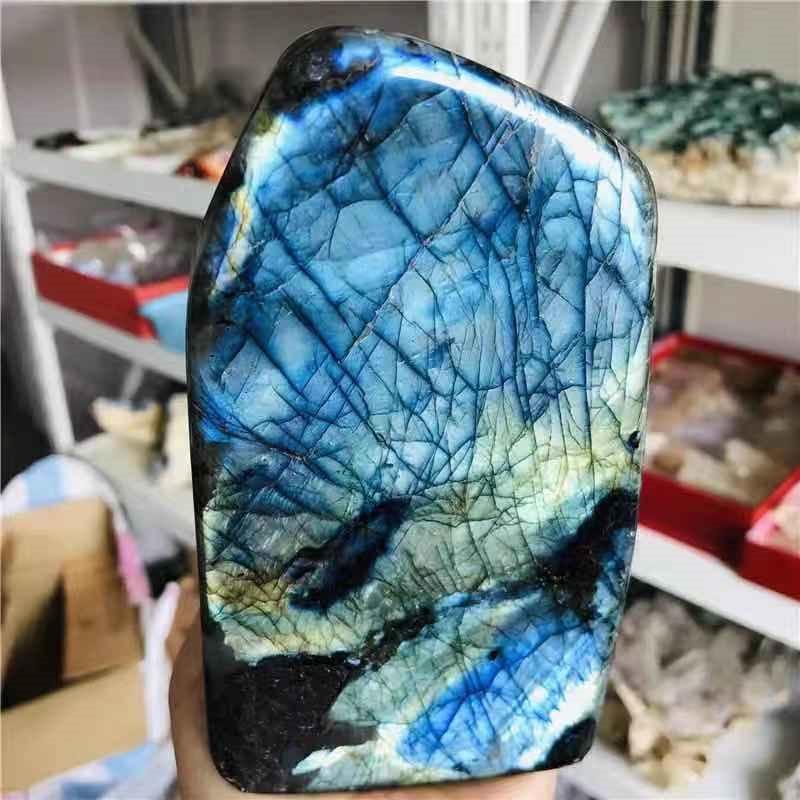 Natural Labradorite Stone in Blue and Yellow Flash