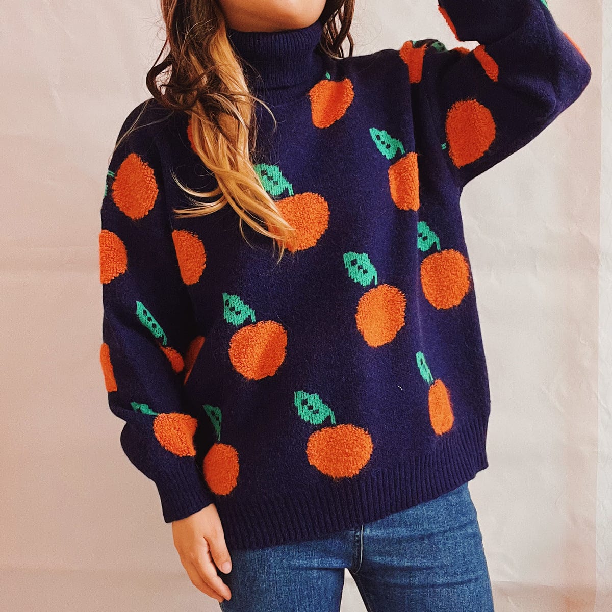 Oranges Motif Turtleneck Sweater