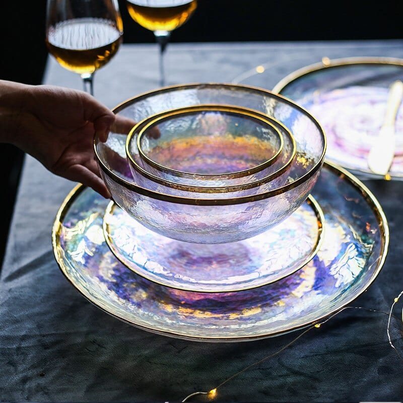 Rainbow Glass Dinner Tableware Set
