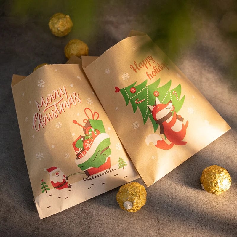 Retro Christmas Kraft Paper Bags 24pcs