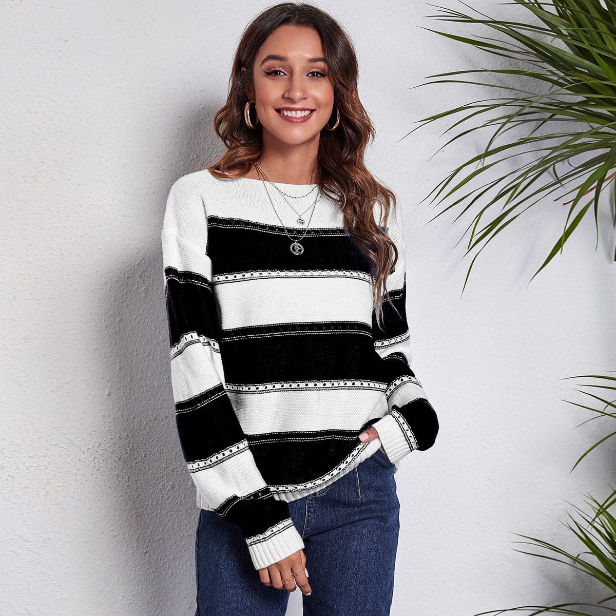 Rowan Off Shoulder Striped Sweater