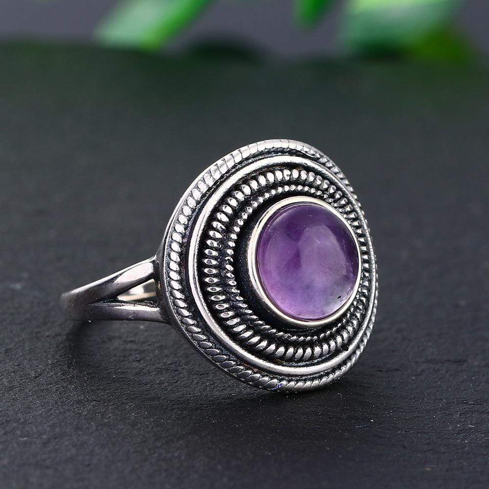 S925 Sterling Silver Natural Stone Round Ring