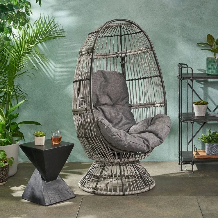 Swivel Egg Rattan Outdoor Chair with Cushion