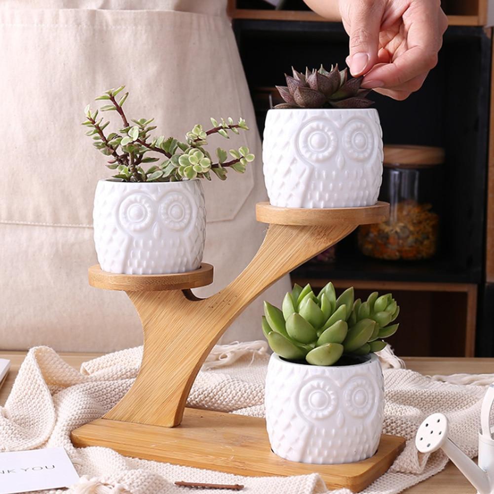 Owl Ceramic 3 tier Bamboo Set