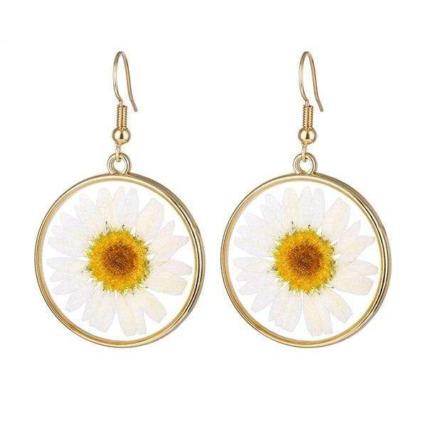 White Daisies Pressed Flower Earrings