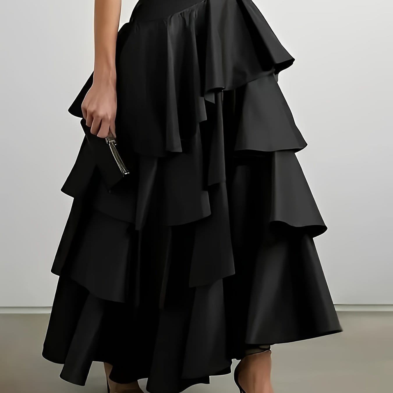 Women's A-Line High Waisted Falbala Skirt Solid Color, Versatile & Flattering