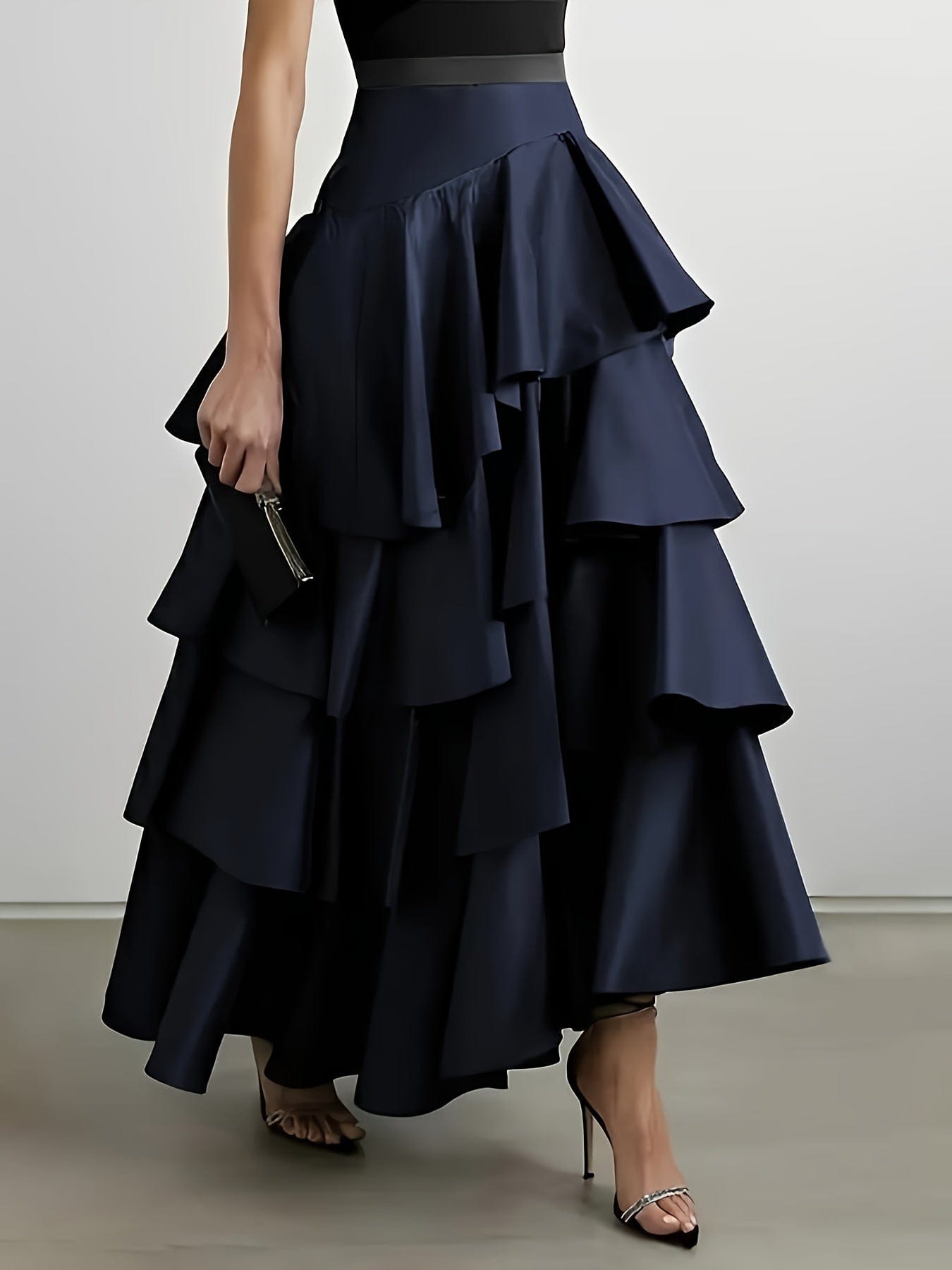 Women's A-Line High Waisted Falbala Skirt Solid Color, Versatile & Flattering