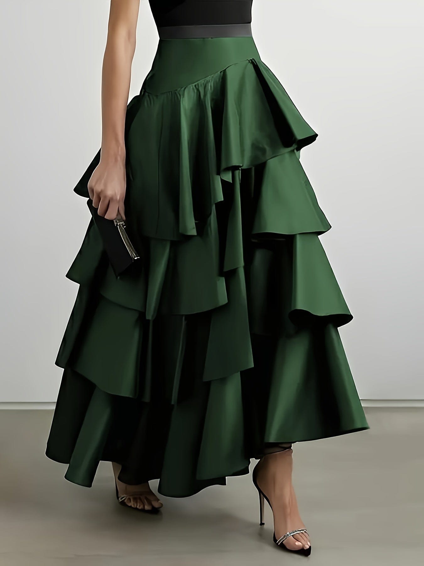 Women's A-Line High Waisted Falbala Skirt Solid Color, Versatile & Flattering
