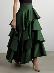 Women's A-Line High Waisted Falbala Skirt Solid Color, Versatile & Flattering