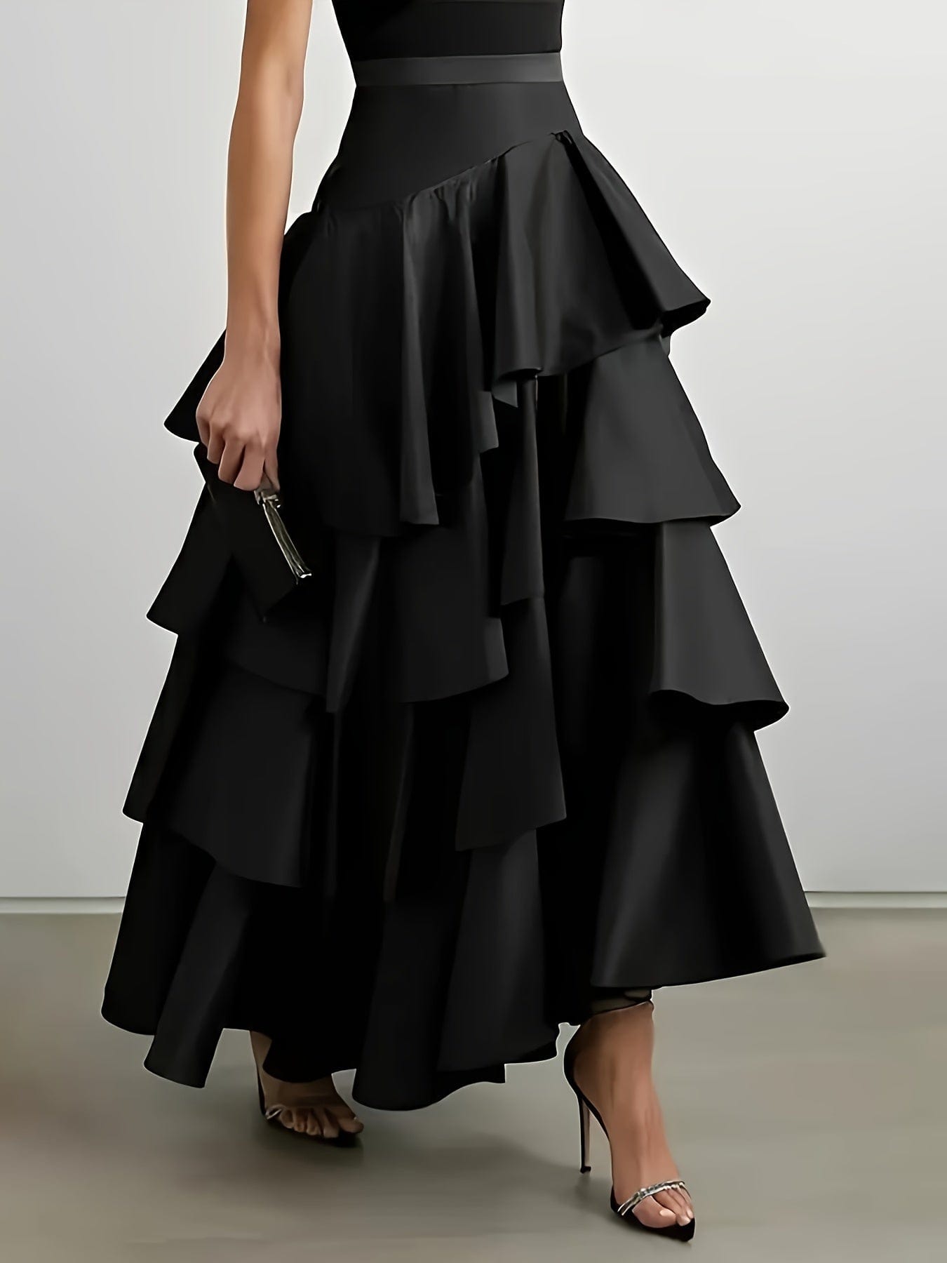 Women's A-Line High Waisted Falbala Skirt Solid Color, Versatile & Flattering