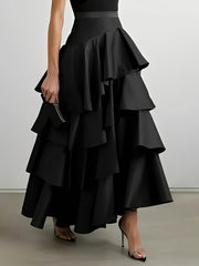 Women's A-Line High Waisted Falbala Skirt Solid Color, Versatile & Flattering