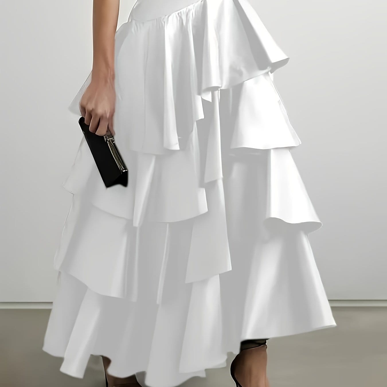 Women's A-Line High Waisted Falbala Skirt Solid Color, Versatile & Flattering