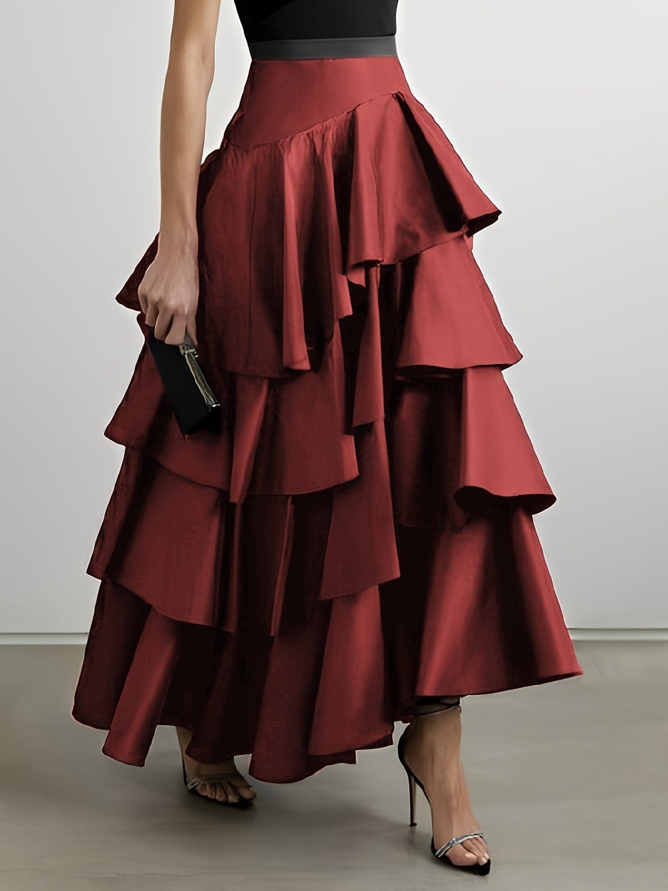 Women's A-Line High Waisted Falbala Skirt Solid Color, Versatile & Flattering