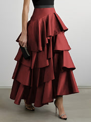 Women's A-Line High Waisted Falbala Skirt Solid Color, Versatile & Flattering