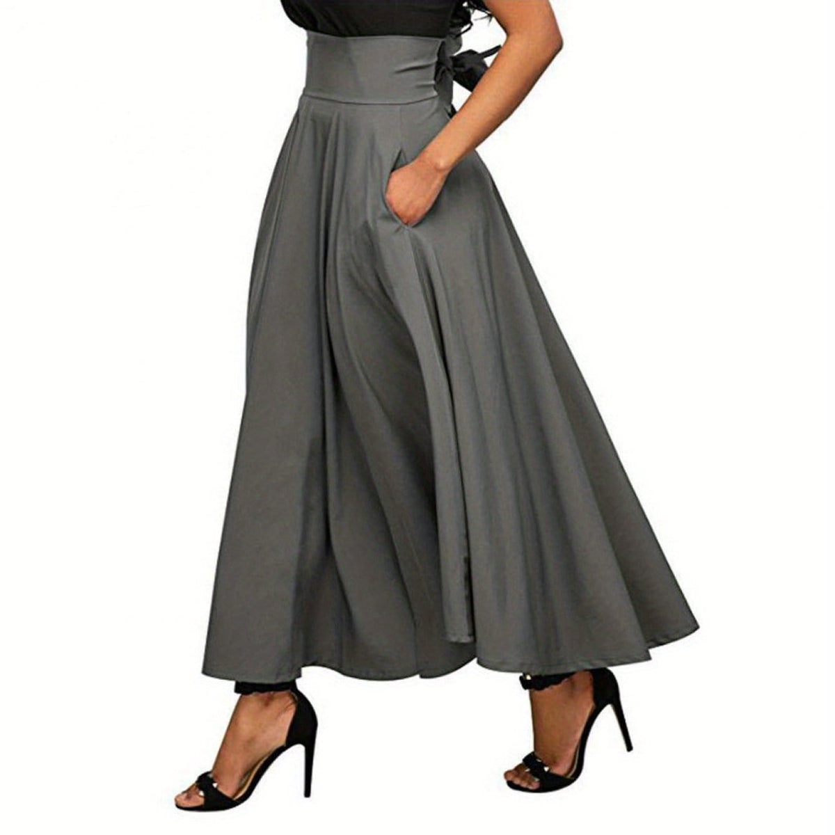 Women's High Waist Pleated Midi Skirt A-Line, Belted & Flowy with Pockets
