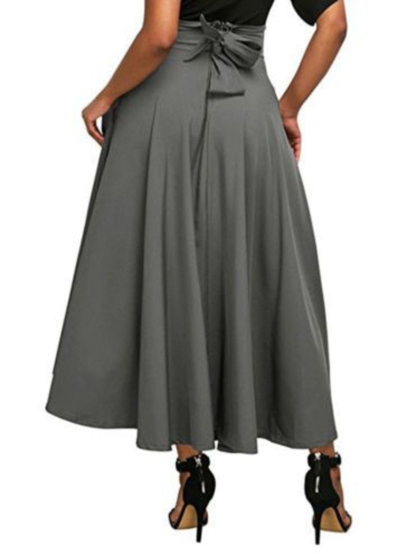 Women's High Waist Pleated Midi Skirt A-Line, Belted & Flowy with Pockets