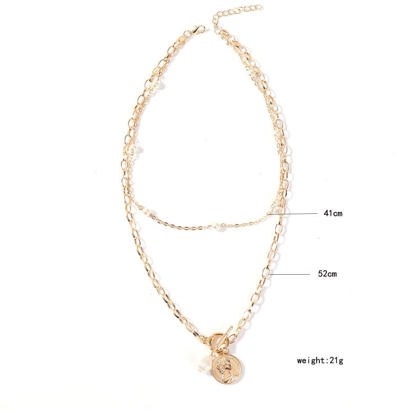 Pearl Coin Penadant Chain Necklace