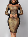 Glitter Mesh Patchwork Bodycon Midi Dresses