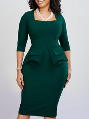 Square Neck Half Sleeve Midi Dresses