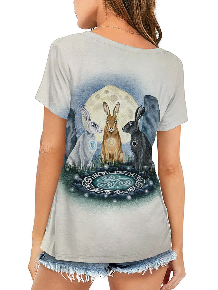 Plus Size Easter Short Sleeve Bunny Print T-shirt