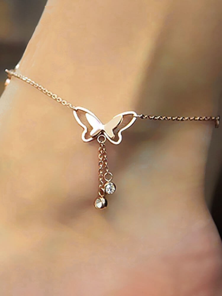 Sweet Butterfly Tassel Rhinestone Anklets