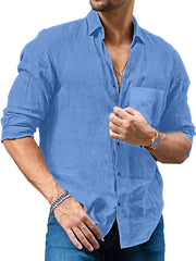 Mens Casual Linen Long Sleeve Shirts