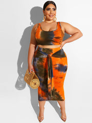 Plus Size Two Piece Tank Top + Midi Skirt Set