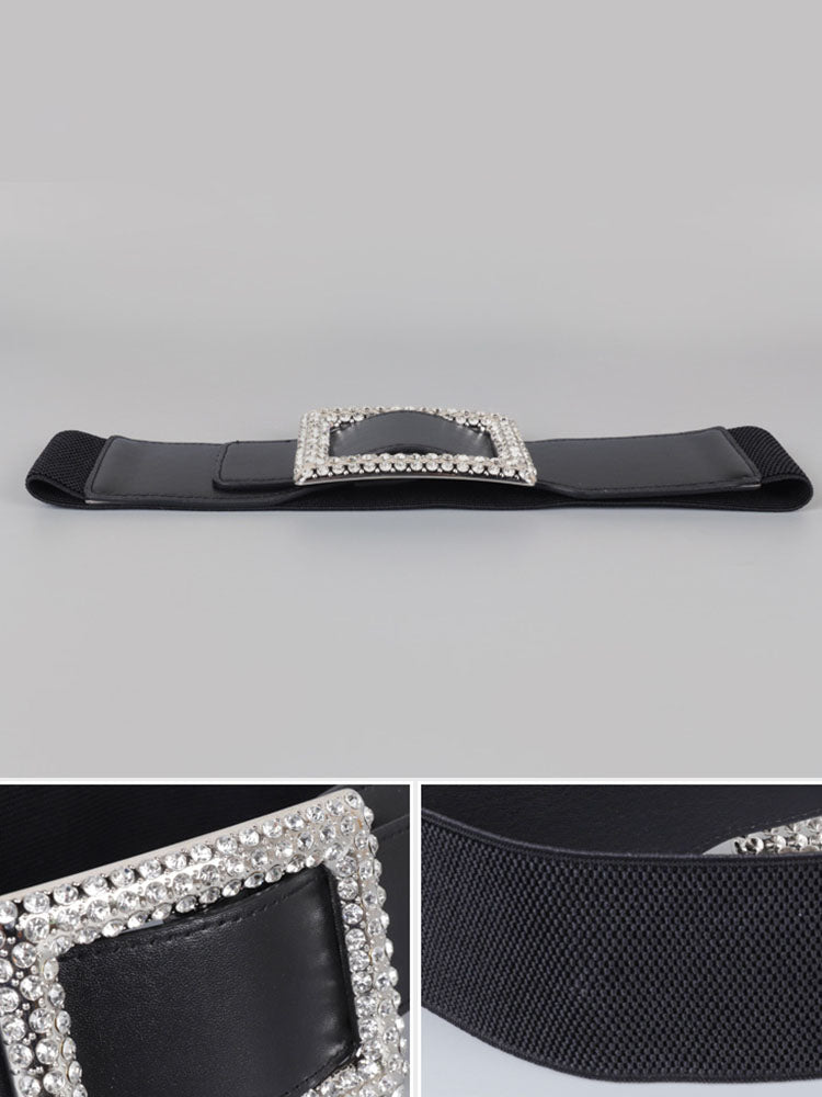 Elegant Rhinestone Leather Waist Belts