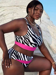 Plus Size Zebra Print Two-Piece Bikini Swimsuit