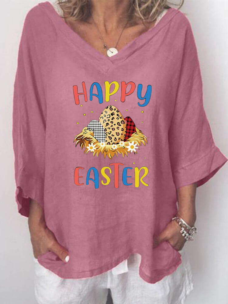 Plus Size Long Sleeve Easter Egg Print T-shirt