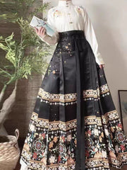 Floral Vintage Pleated Horse Face Maxi Skirts