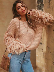 Knit Long Sleeve Tassel Bodycon Sweater