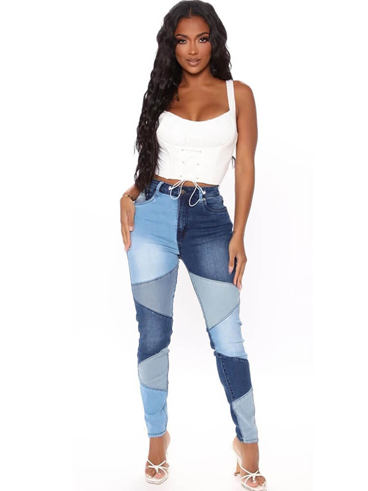 Denim Patchwork High Waist Jeans