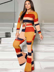 Two Piece Color Block Pant Suits