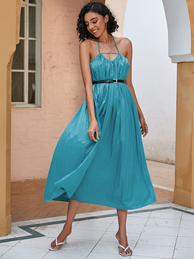 Halter Chiffon V Neck Sleeveless Midi Dresses