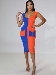 Sleeveless Color Block Bodycon Midi Dresses