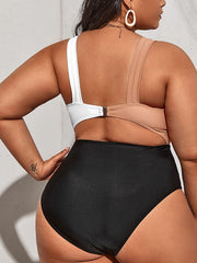 Plus Size Sleeveless Color Block Swimsuits