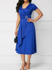 Short Sleeve V Neck Midi Dresses