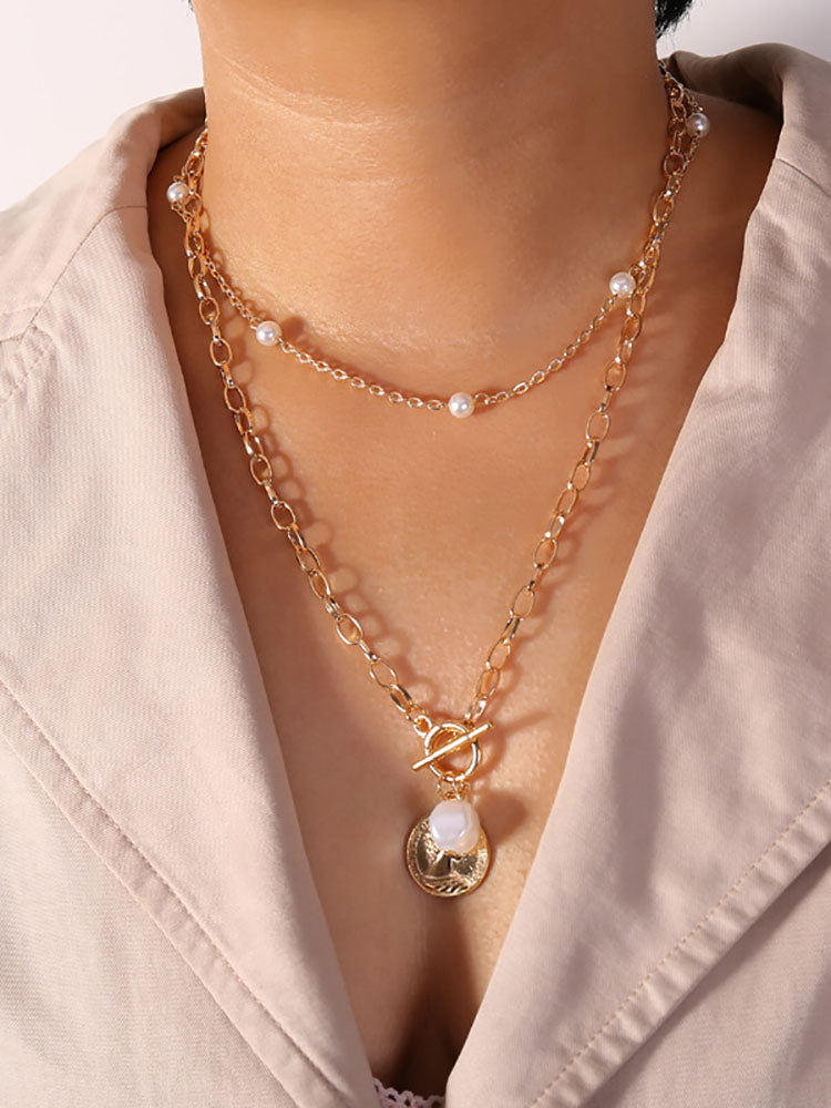 Pearl Coin Penadant Chain Necklace