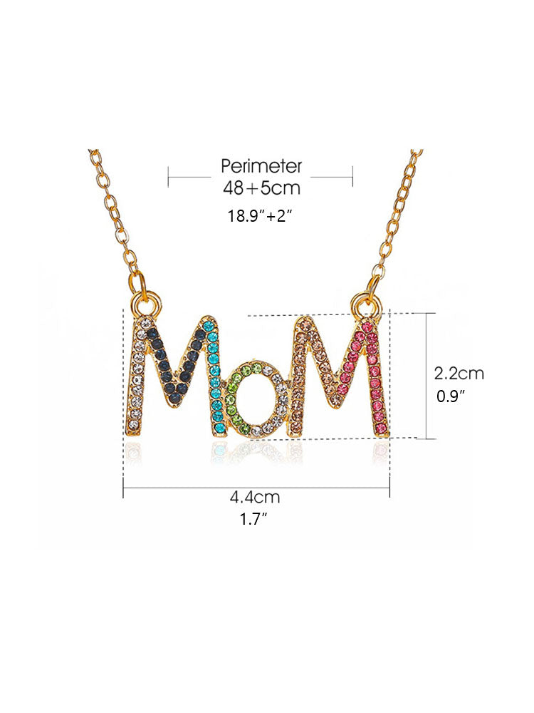 Colorful Rhinestone Letter Mom Necklaces