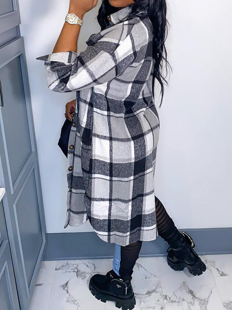 Plaid Button Down Long Shirt Coats