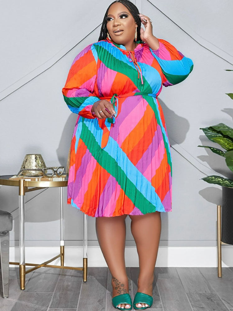 Plus Size Colorful Belted Maxi Dresses