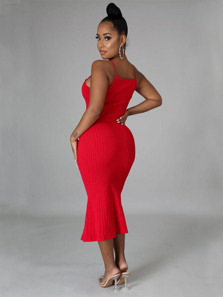 Spaghetti Starp Bodycon Sleeveless Backless Midi Dresses