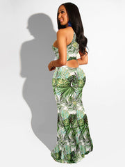 Sleecveless Cut Out Print Maxi Dresses