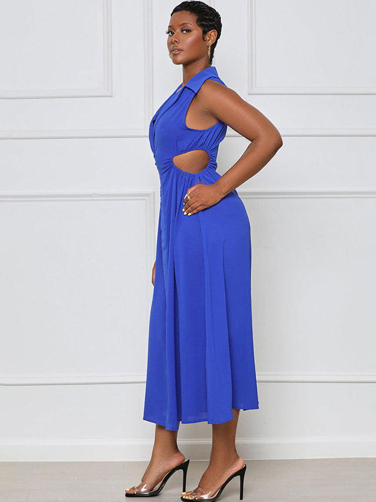 Lapel V Neck Sleeveless Maxi Dresses