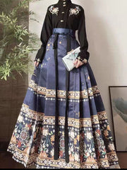 Floral Vintage Pleated Horse Face Maxi Skirts