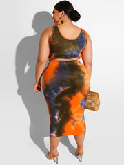 Plus Size Two Piece Tank Top + Midi Skirt Set