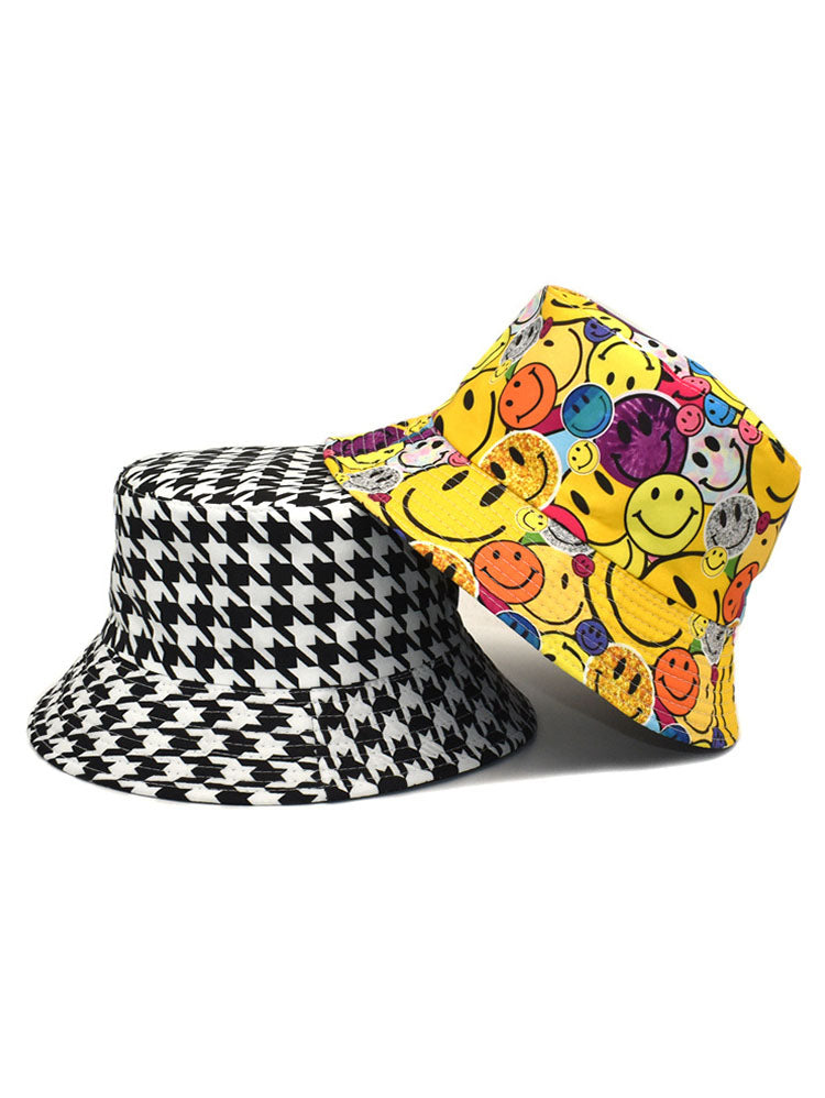 Houndstooth Smiling Face Print Bucket Hat