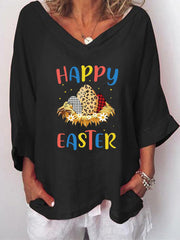 Plus Size Long Sleeve Easter Egg Print T-shirt